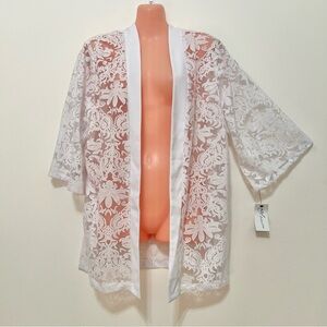 NWT NY Collection Embroidered Mesh Lace Open Cardigan Swimsuit Cover Up Boho